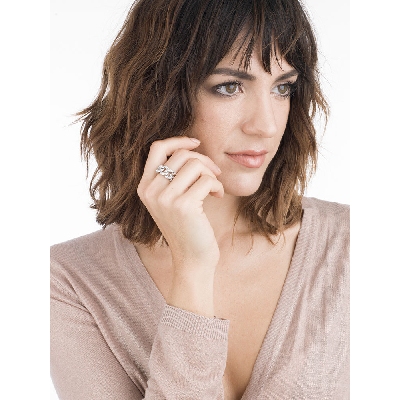 Groumette ring in white gold 18k with three diamonds-set links