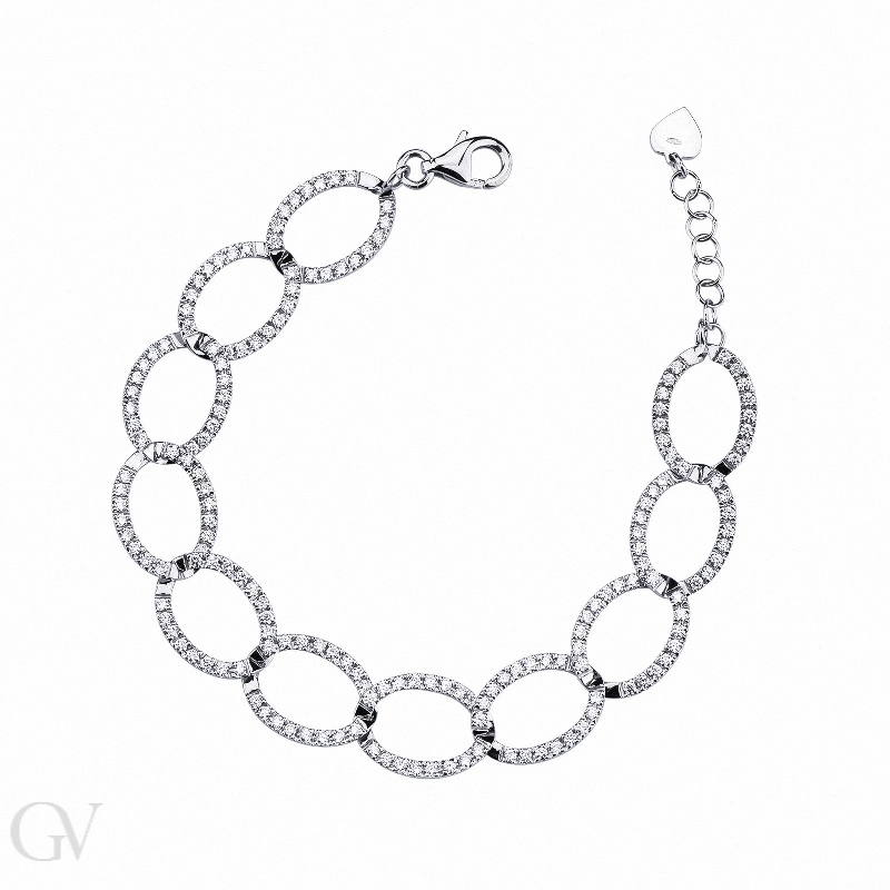 18k white gold oval groumette bracelet with diamonds