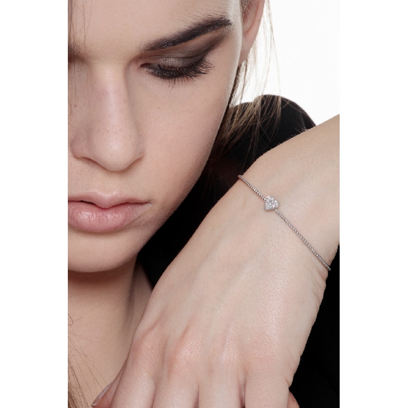 18k white gold rigid bracelet with spheres and heart with diamonds