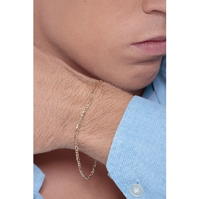Thin figaro bracelet in 18k yellow gold