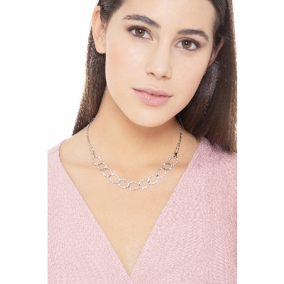 Girocollo a maglie ovali tipo groumette in oro bianco 18k con diamanti