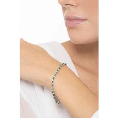 Alternate 18k white gold bracelet with emeralds and diamonds