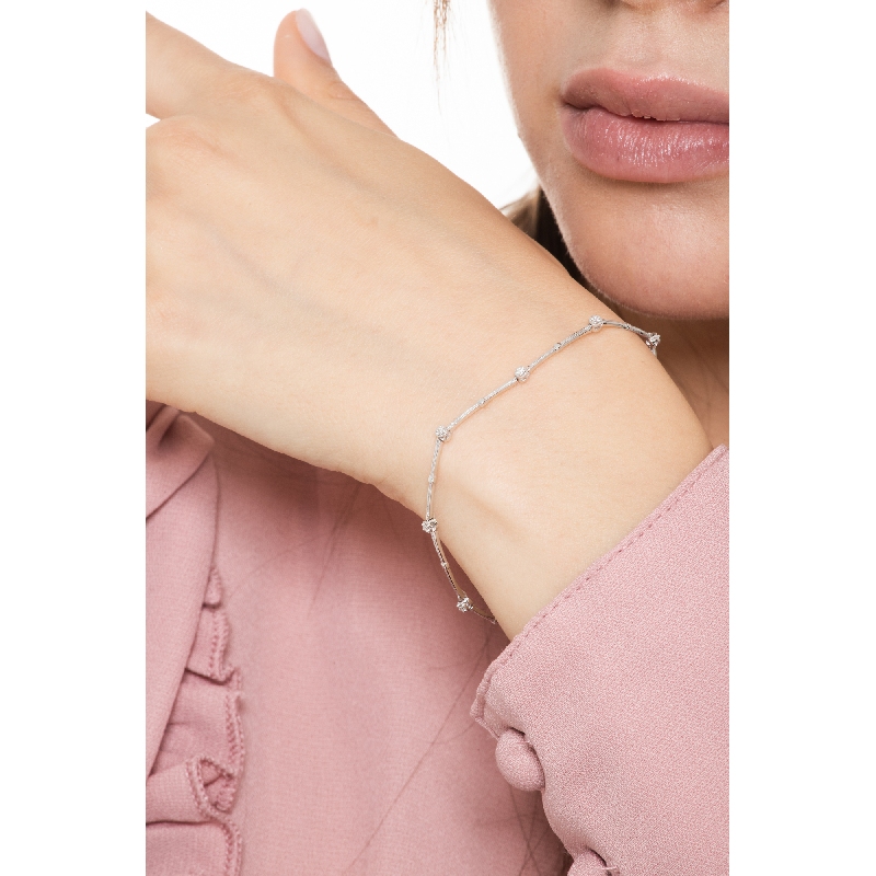 Bracciale tennis alternato in oro bianco 18k con diamanti taglio brillante, cm 18