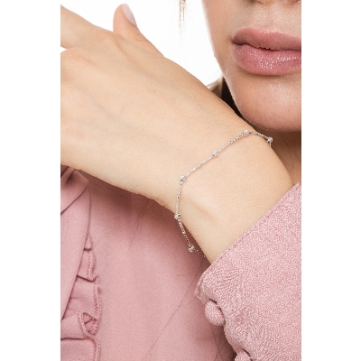 Bracciale tennis alternato in oro bianco 18k con diamanti taglio brillante, cm 18