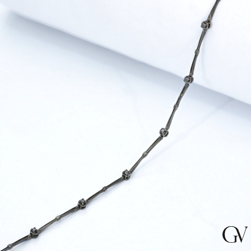 Bracciale alternato in oro Brunito 18k con diamanti neri, cm 20