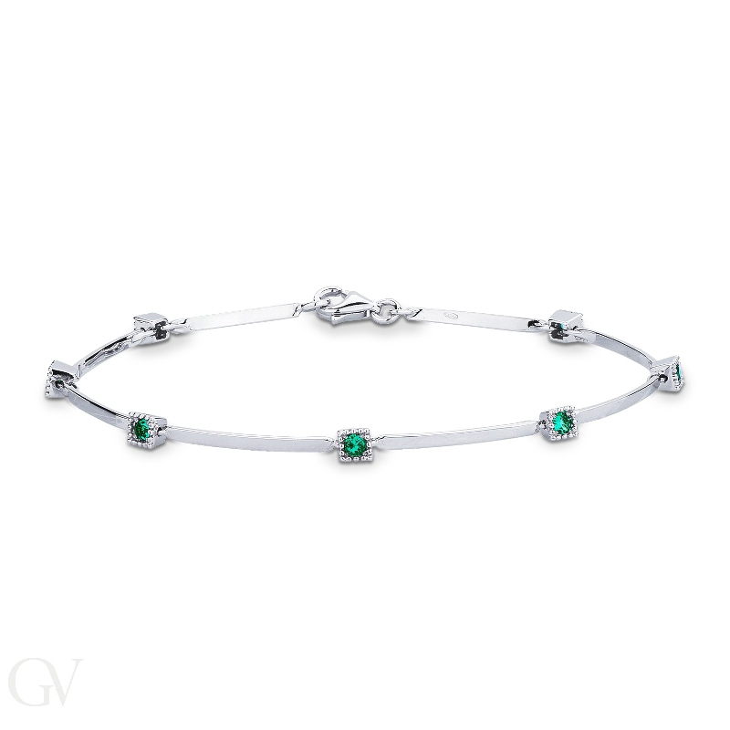 Alternate bracelet in 18k white gold with emeralds, 18 cm