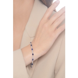 Bracciale alternato in oro bianco 18k con 12 zaffiri blu ovali e 36 diamanti, cm 18 2