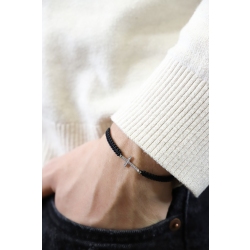 BRACCIALE uomo CON CROCE IN BRILLANTI, TESSUTO NERO. 2