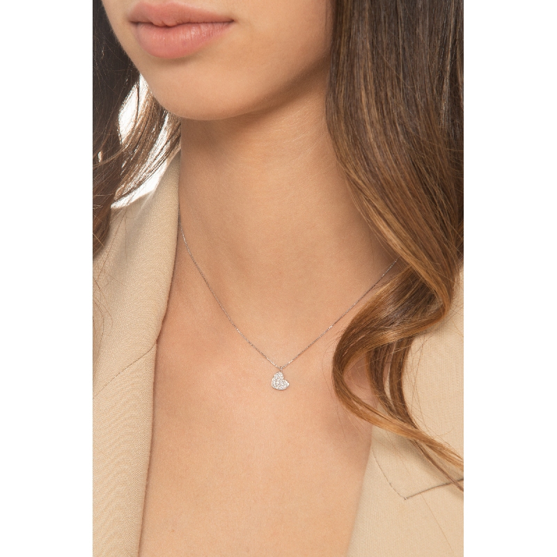 Necklace in white gold 18k with diamonds heart, 0.78x0.70 cm