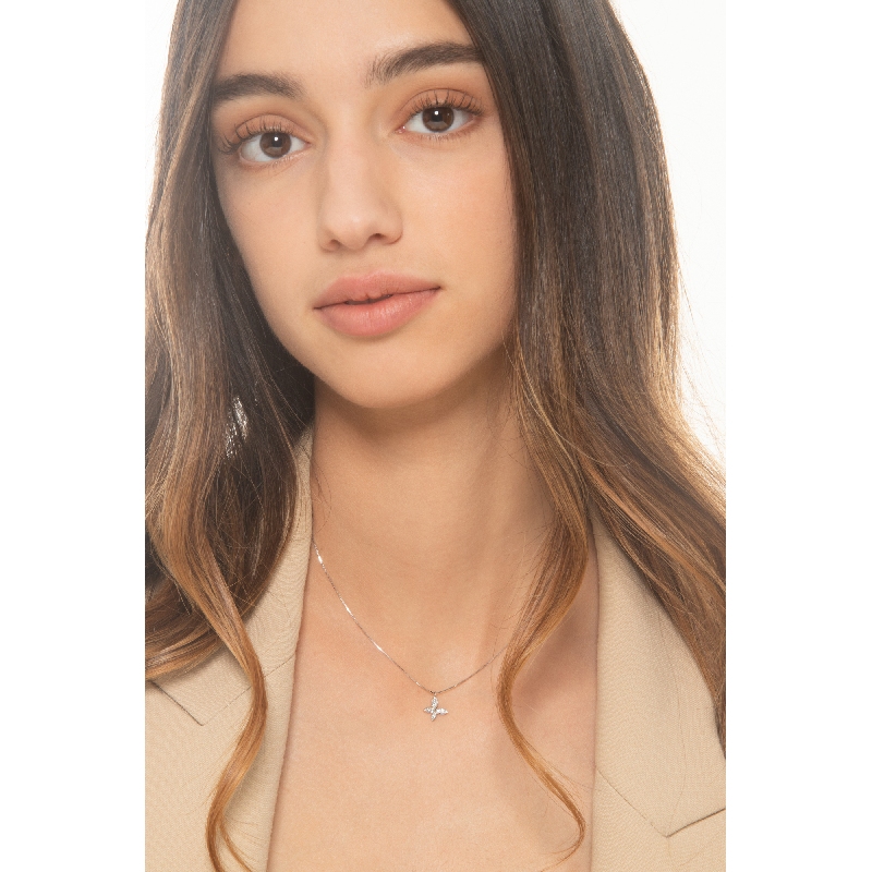18k white gold necklace with butterfly charm with diamonds