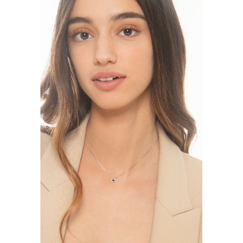 Necklace with heart charm in white gold 18k with blue sapphire and diamond