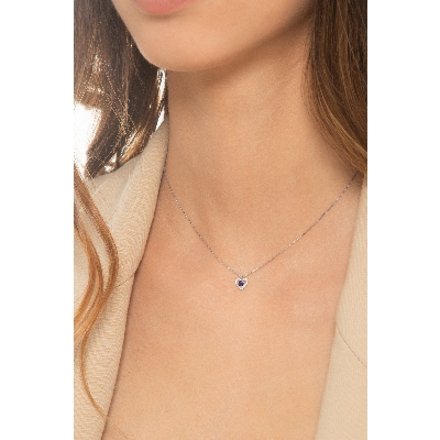 Necklace with heart charm in white gold 18k with blue sapphire and diamond