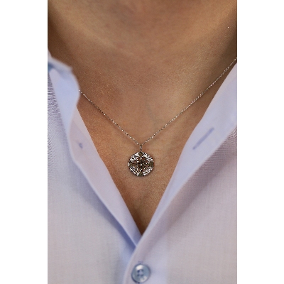 Necklace in white gold 18k with diamonds charm, 45+5 cm