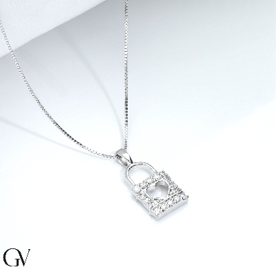18k white gold necklace with padlock pendant in diamonds