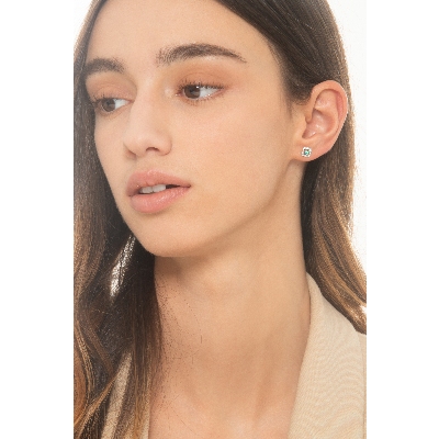 Earrings in white gold 18k with central emerald and diamonds 