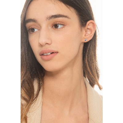 18k white gold earrings with diamonds and central blue sapphire, 0.62x0.62 cm