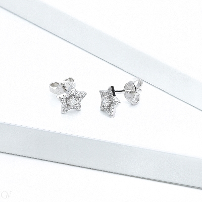 Star earrings in white gold 18k with diamonds, 0.70x0.80cm