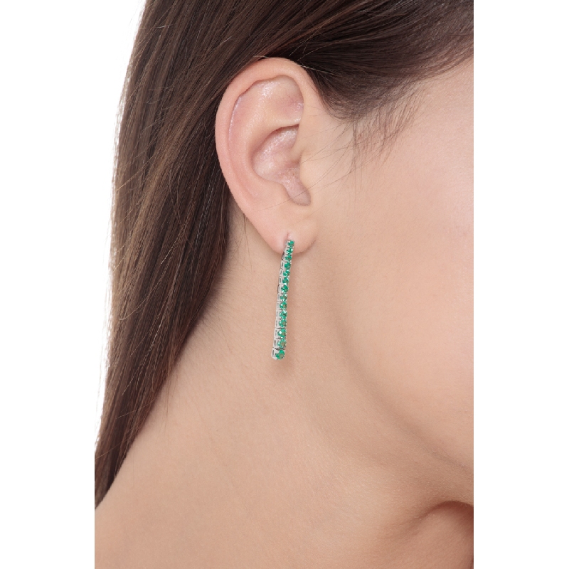 White gold 18k drop tennis earrings with emeralds