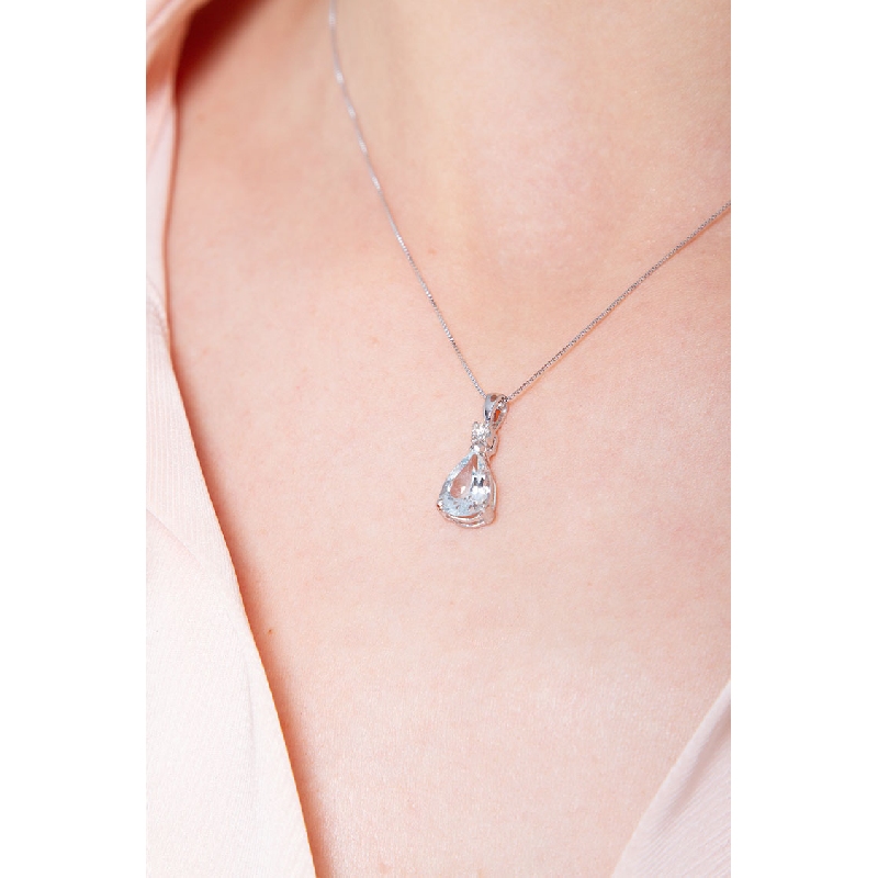 Collana con acquamarina goccia oro bianco 18k e diamante