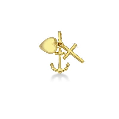 Yellow gold 18k pendant with heart, anchor and cross