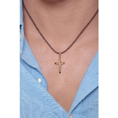 Ciondolo Croce in oro giallo 18k con Cristo, 2,5 cm