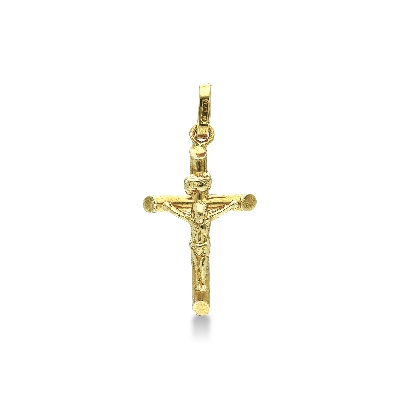 Ciondolo Croce in oro giallo 18k con Cristo, 2,5 cm