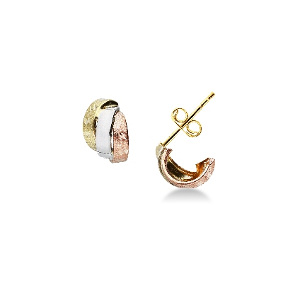 Twisted stud earrings in 18k yellow, white and rose gold