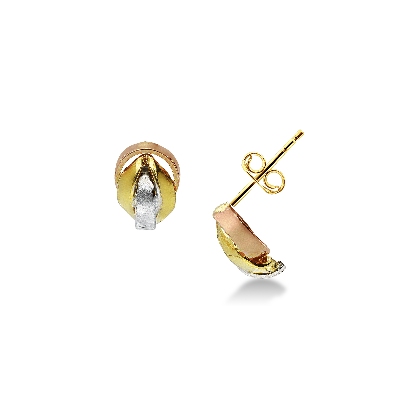 Twisted stud earrings in 18k rose, yellow and white gold
