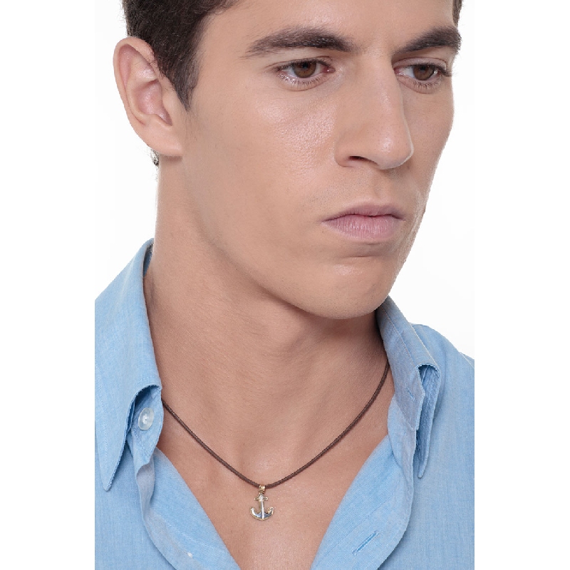 Anchor pendant in 18k yellow and white gold