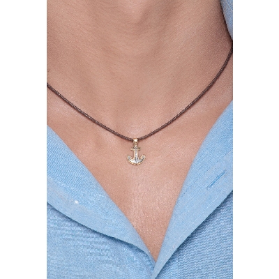 Anchor pendant in 18k yellow and white gold