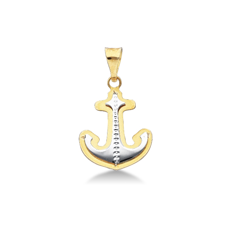 Anchor pendant in 18k yellow and white gold