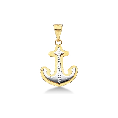 Anchor pendant in 18k yellow and white gold