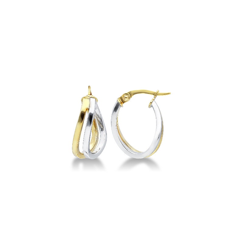 White and yellow gold 18k oval earrings 