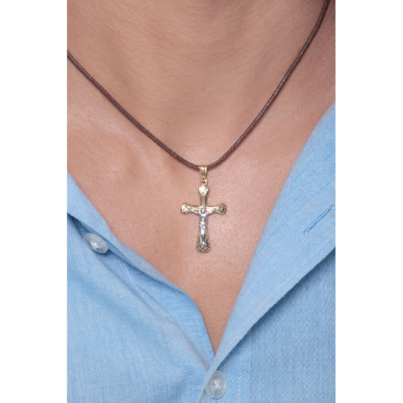 Golden cross and Christ, 18k yellow and white gold
