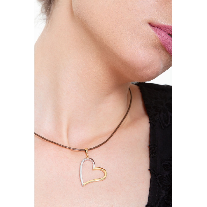 Half white and half yellow gold 18k heart pendant