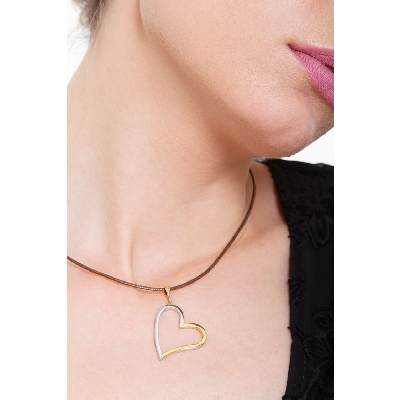 Half white and half yellow gold 18k heart pendant