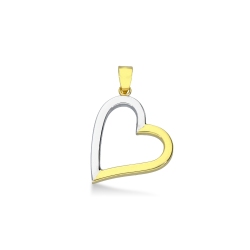 Half white and half yellow gold 18k heart pendant