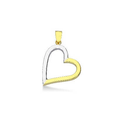 Half white and half yellow gold 18k heart pendant