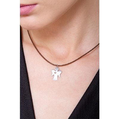 18k white gold angel pendant with perfored heart