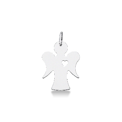 18k white gold angel pendant with perfored heart