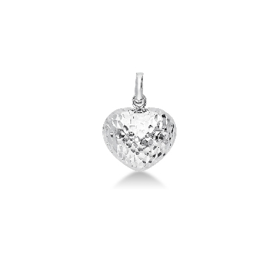 Diamond cut heart pendant in 18k white gold