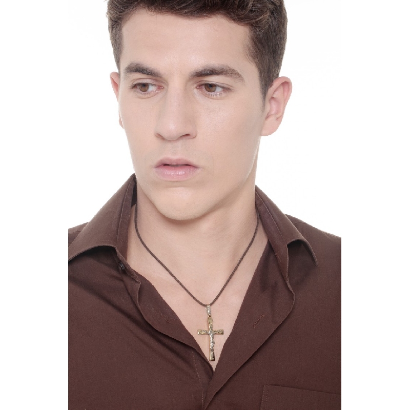 Crucifix pendant with Jesus in 18k white and yellow gold