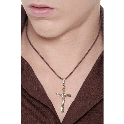 Crucifix pendant with Jesus in 18k white and yellow gold
