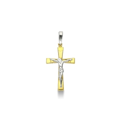Crucifix pendant with Jesus in 18k white and yellow gold