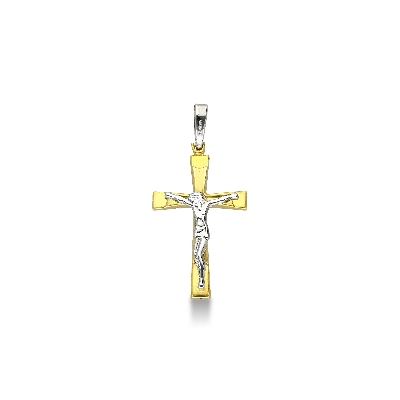 Crucifix pendant with Jesus in 18k white and yellow gold