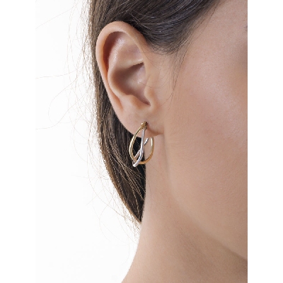 White and yellow gold 18k braided wires oval earrings 