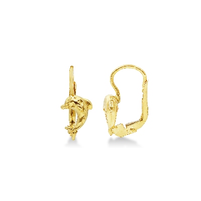 Yellow gold 18k drop earrings with dolphins 
