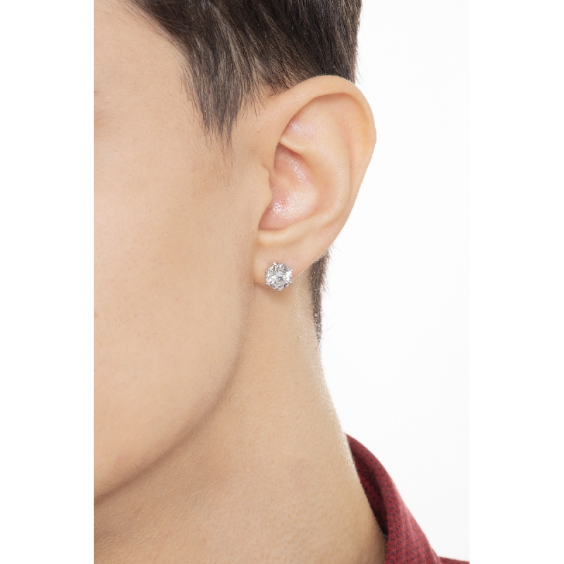 Orecchino Uomo A Semicerchio In Oro Bianco 9kt Con Zirconi Cubic Zirconia - Venduto Singolo
