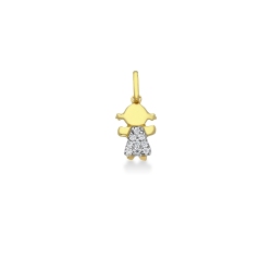 Girl pendant with zircons in 18k yellow gold