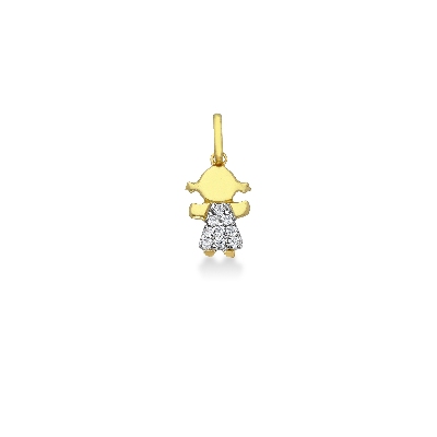 Girl pendant with zircons in 18k yellow gold